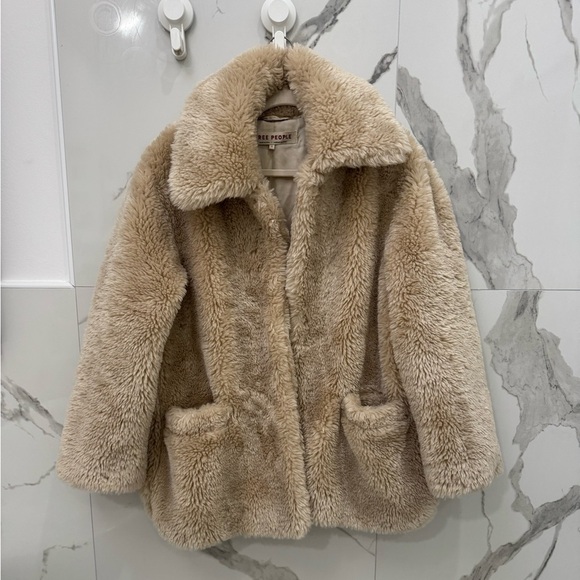 Free People Pretty Perfect Faux Fur Tan Jacket Pecoat - Picture 6 of 9